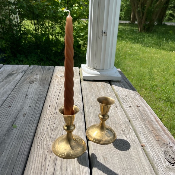 Pair of Elegant Brass Candle Holders - Picture 2 of 4